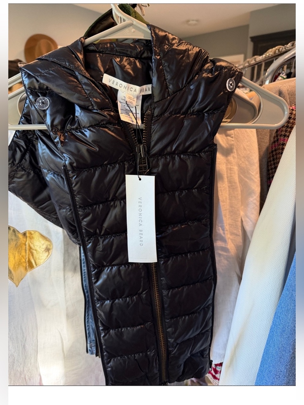 $278 Veronica Beard Black Gloss Quilted Hooded Puffer Dickey Jacket insert